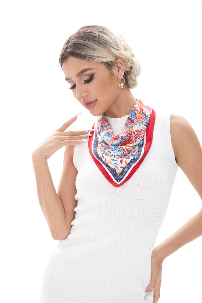 MEISEE Pure Mulberry Silk Scarfs Women Small Square Scarf 21" x 21" Breathable Lightweight Neckerchief Printed Headscarf (flowers blooming) - Image 4